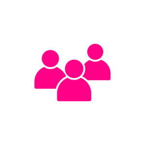 Graphic showing head and shoulders of 3 people blocked out in pink