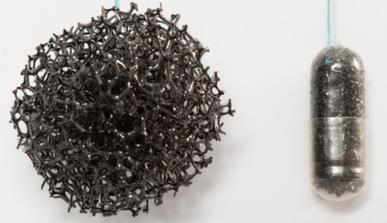 A capsule sponge device is used to sample cells from the lining of the oesophagus. A capsule sponge device used to sample cells from the lining of the oesophagus.