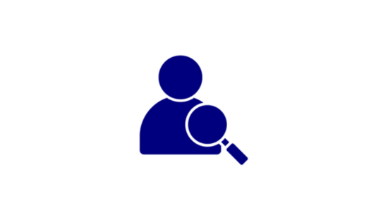 navy icon of magnifying glass over a patient