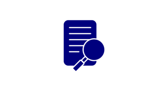navy icon of magnifying glass over a document navy icon of magnifying glass over a document