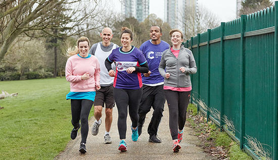 Group of people training for a run