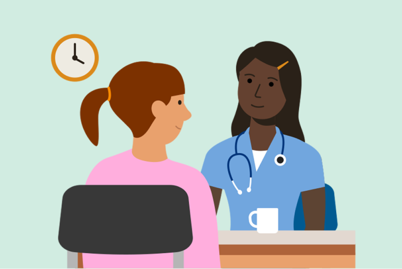 Illustration of a nurse with a cancer patient