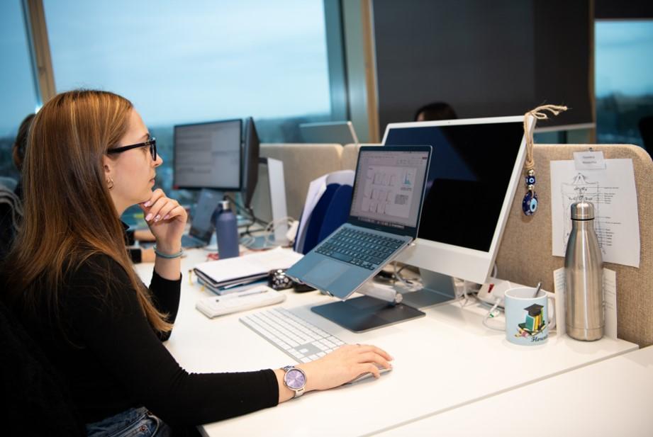 researcher at the computer looking at data