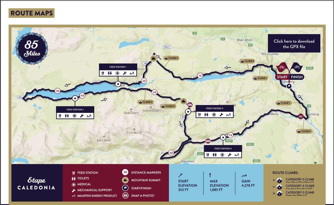 Map of the 85 mile route