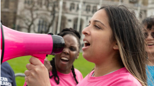 female campaigner with megaphone