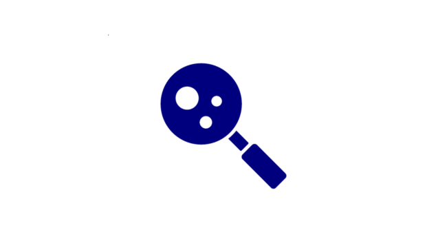navy icon of magnifying glass over cells
