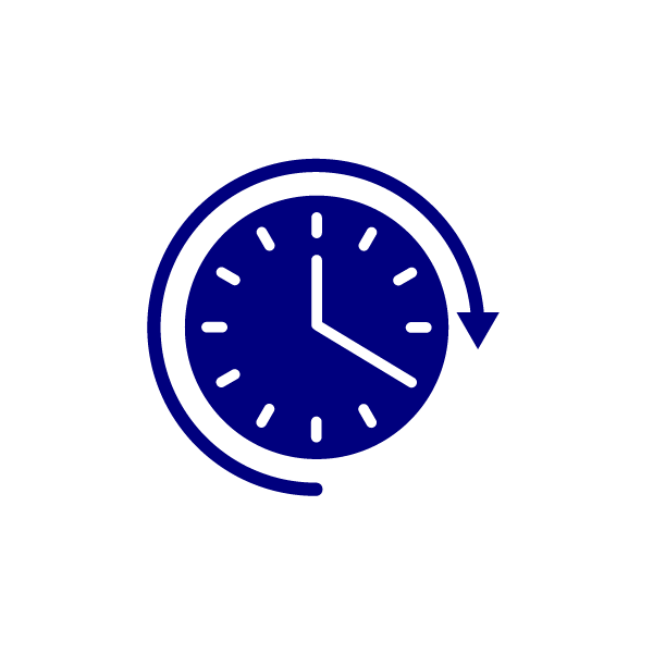 Navy icon of clock and arrow depicting speed