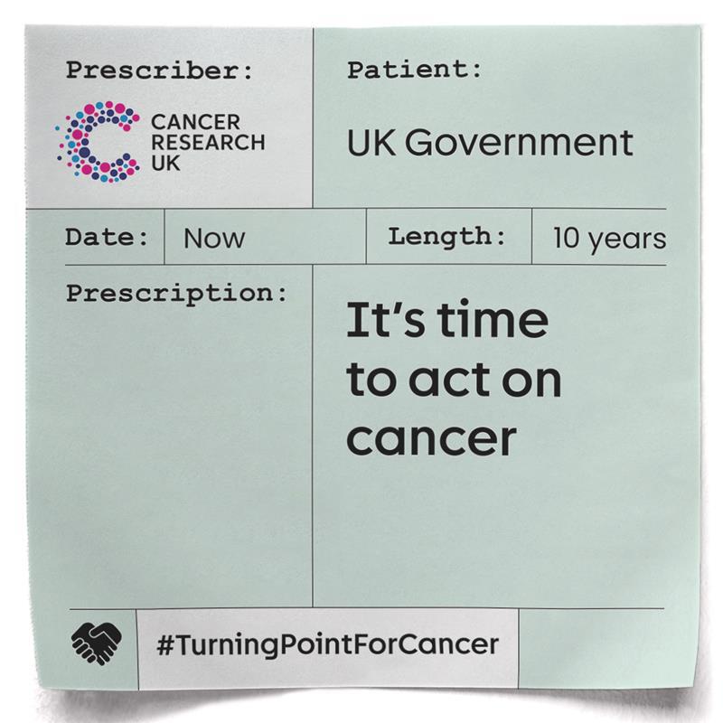 Campaign prescription stating its time to act on cancer