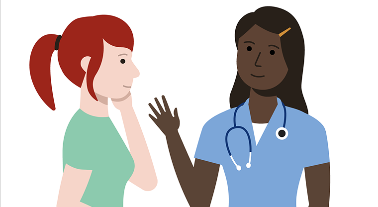 An illustration of a nurse and a patient