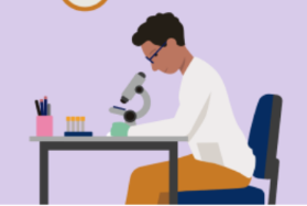 illustration of a scientist looking into a microscope