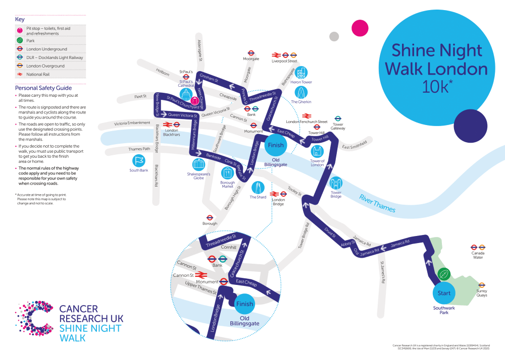 Shine Night Walk 2021 London 10k Map