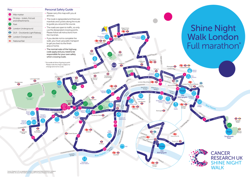 Shine Night Walk 2021 London Full Marathon Map