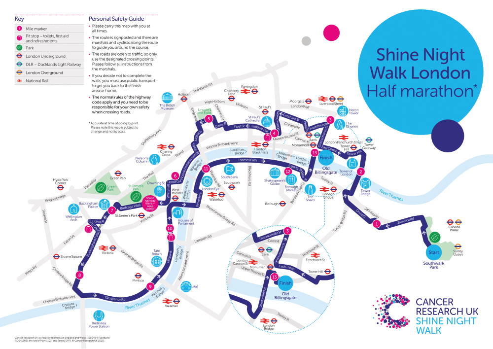 Shine Night Walk 2021 London Half Marathon Map