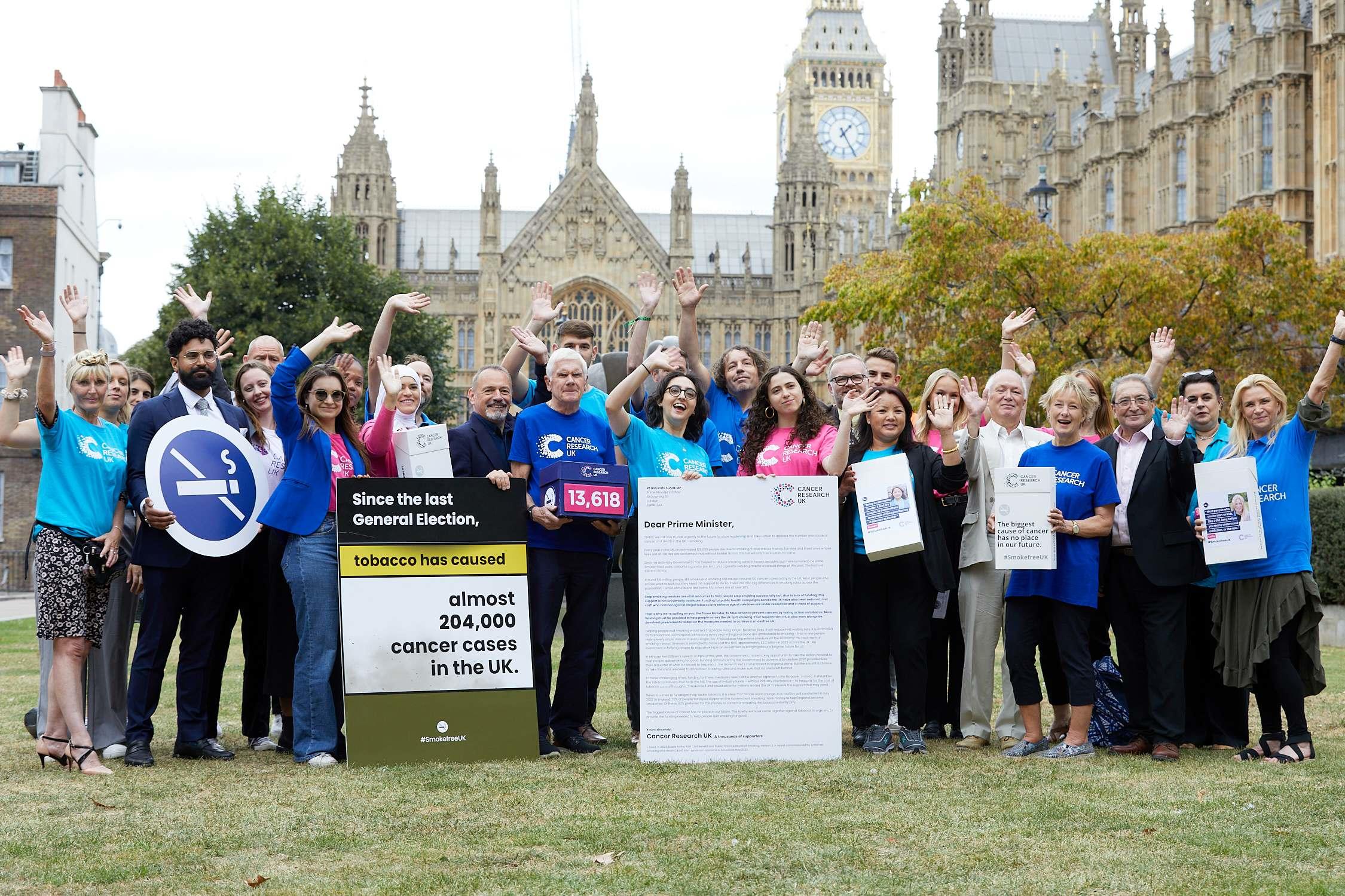 Campaigners at Westminster, waving