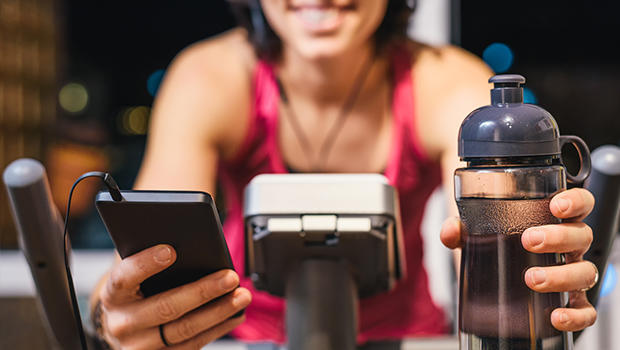 Girl on indoor bike 