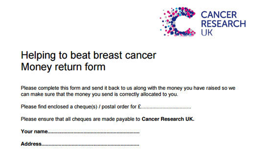 Breast cancer research money return form