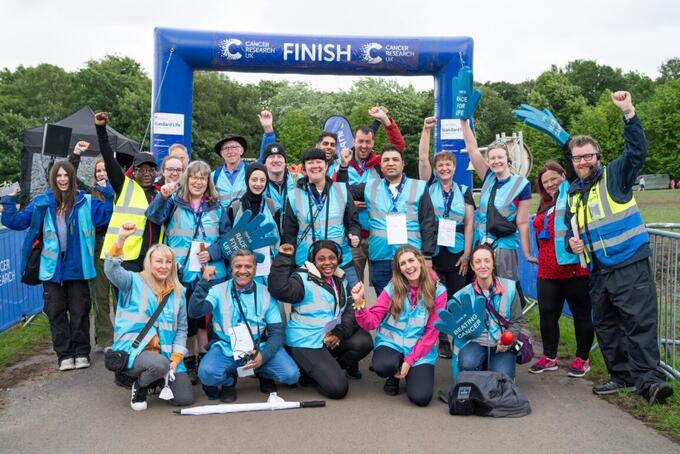 Group of volunteers at the finish line