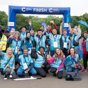 Group of volunteers at the finish line